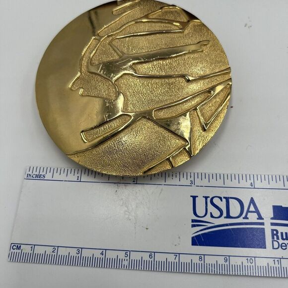 Signed Accessocraft NYC Etruscan Gold Plated Vintage Belt Buckle 3.5" 80s - Picture 6 of 8